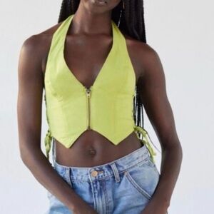 Urban Outfitters Uo Piper Linen Zip-up Vest In Chartreuse
